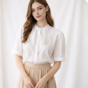 Erica | 90's Vintage White Cotton Collar Frill Feminine Blouse